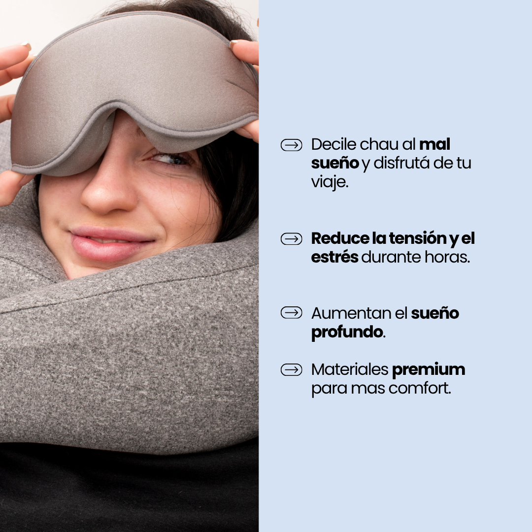 Kit Descanso Total en tu Viaje (Cuello Ergonomico + Antifaz)
