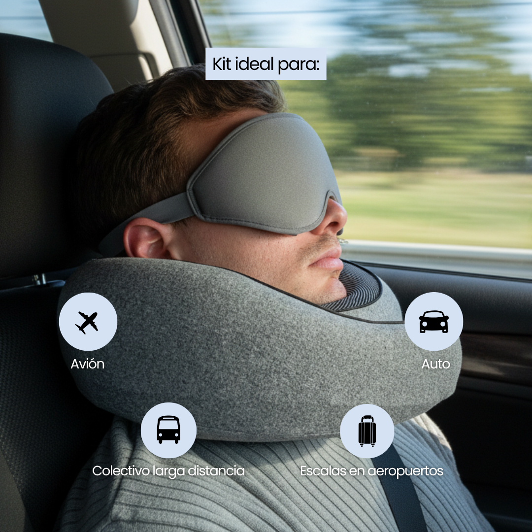 Kit Descanso Total en tu Viaje (Cuello Ergonomico + Antifaz)