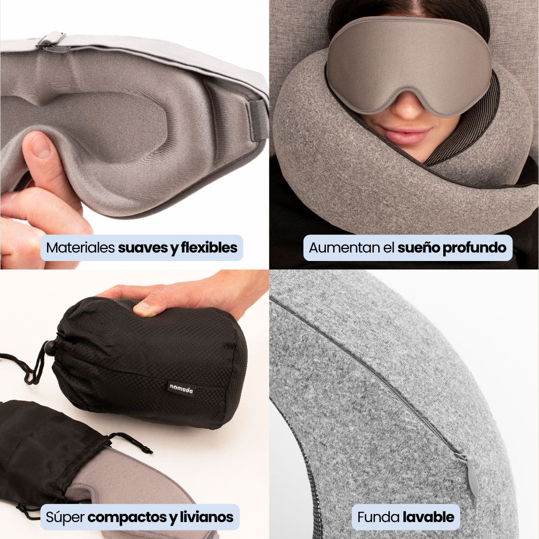 Kit Descanso Total en tu Viaje (Cuello Ergonomico + Antifaz)